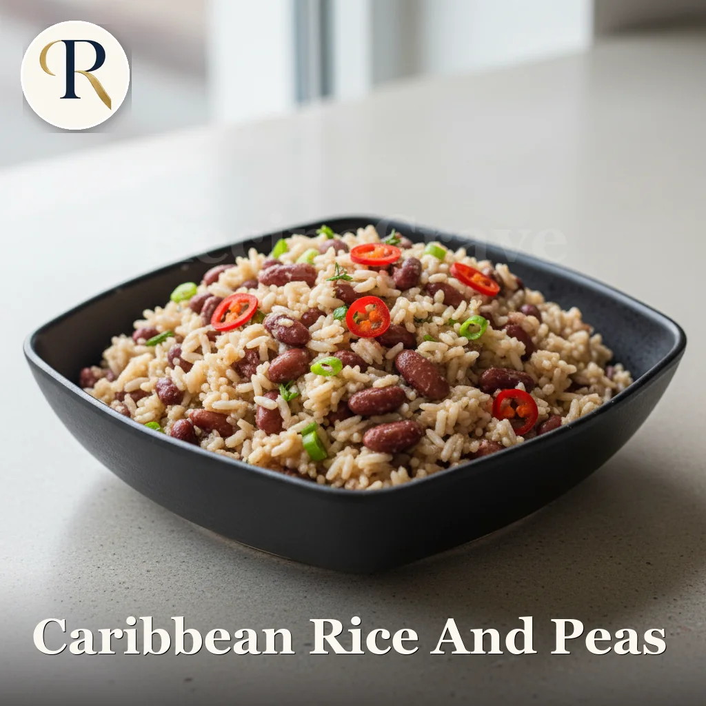 Fluffy Caribbean rice and peas cooked in coconut milk with kidney beans and thyme