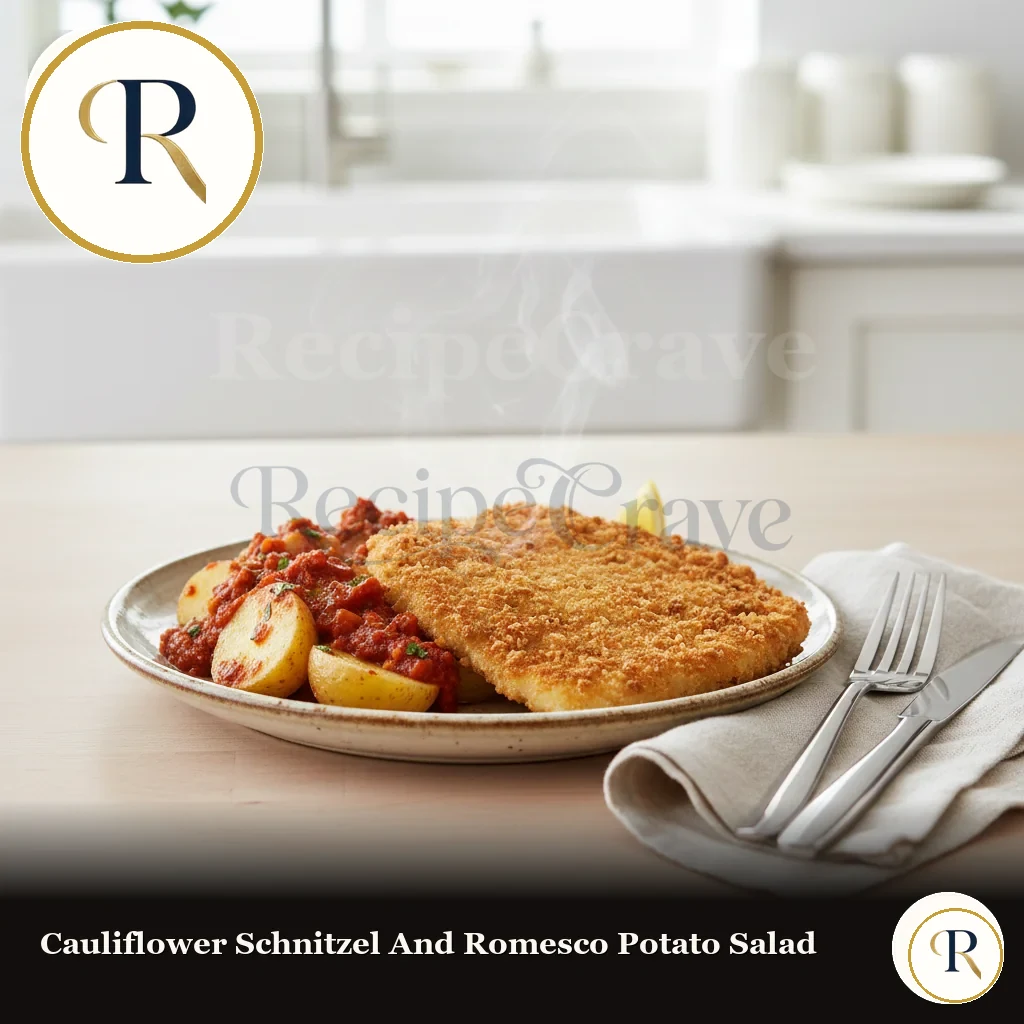 Cauliflower Schnitzel and Romesco Potato Salad