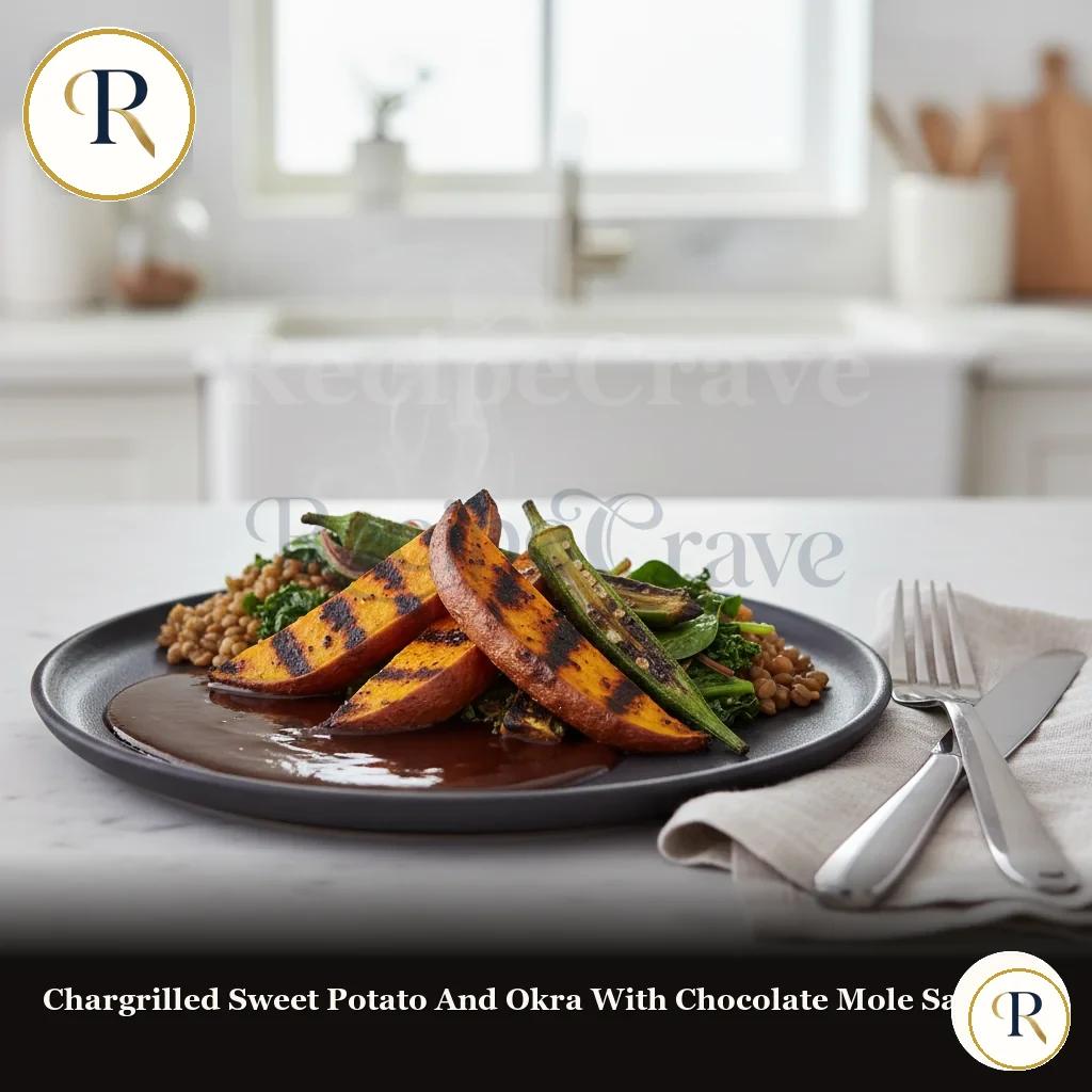 Chargrilled Sweet Potato and Okra with Chocolate Mole Sauce