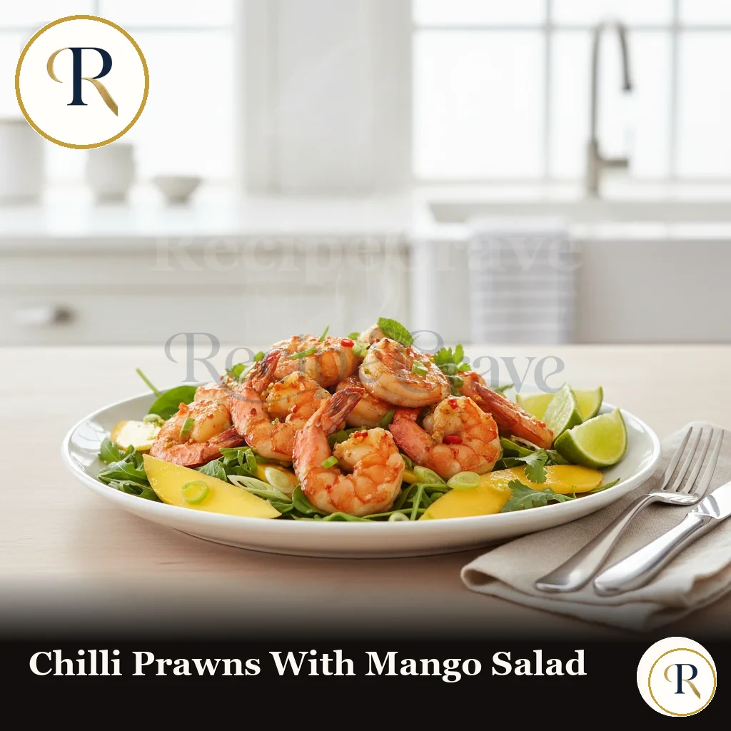 Chilli prawns with mango salad, a fast high-protein dinner