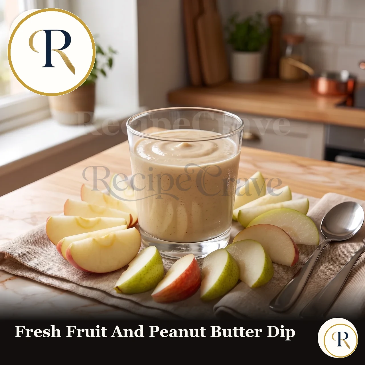 Fresh fruit with peanut butter dip, an easy healthy lunchbox snack for kids