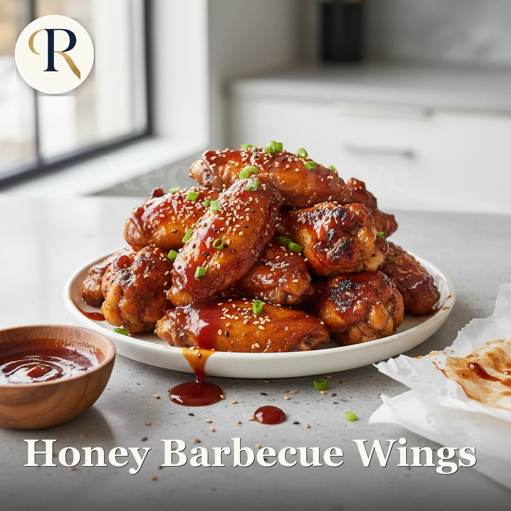 Glazed honey barbecue chicken wings on a grill