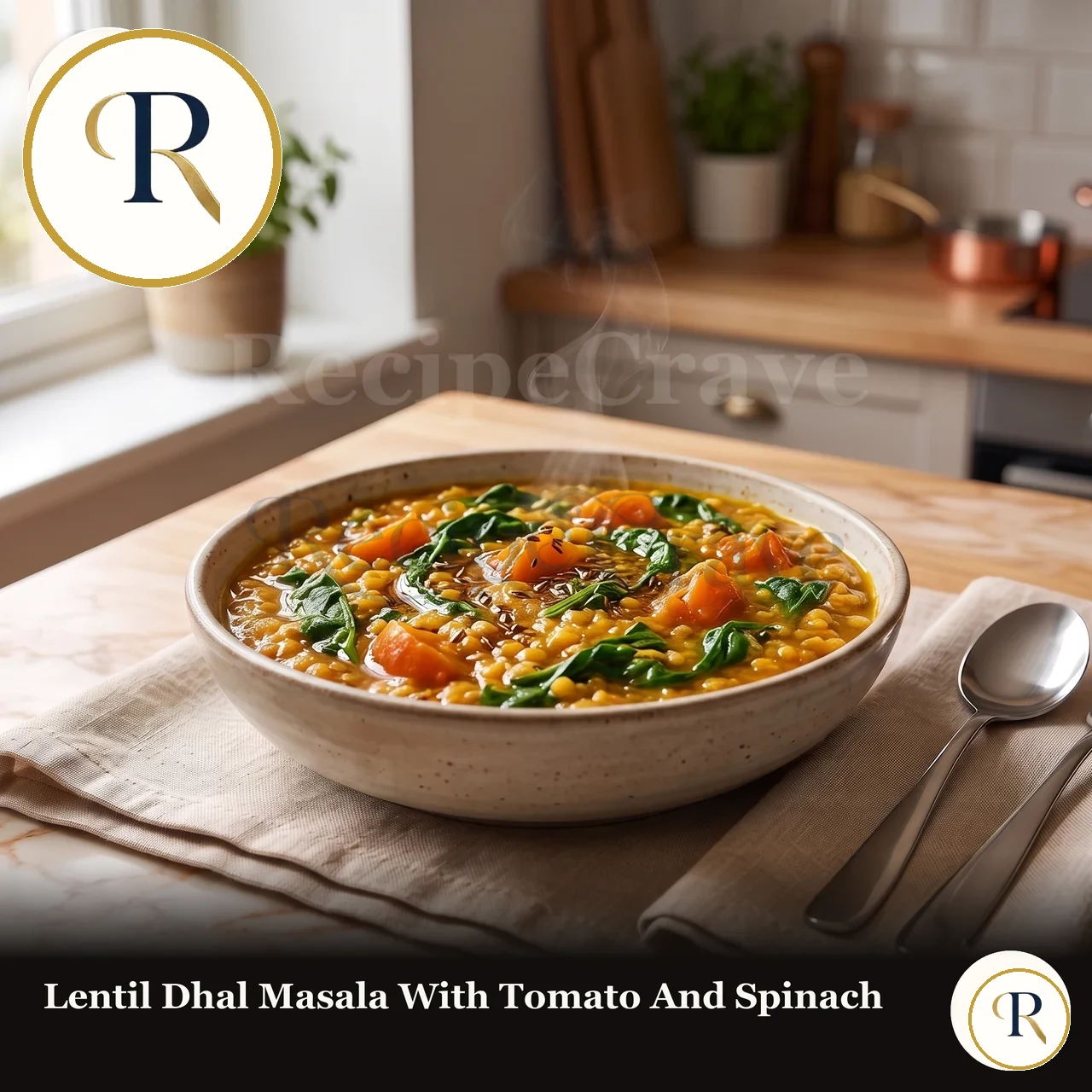 Lentil Dhal Masala with Tomato and Spinach
